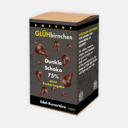 Vegane BIO Glühbirnchen mit 75% Dunkler Schokolade (130g)